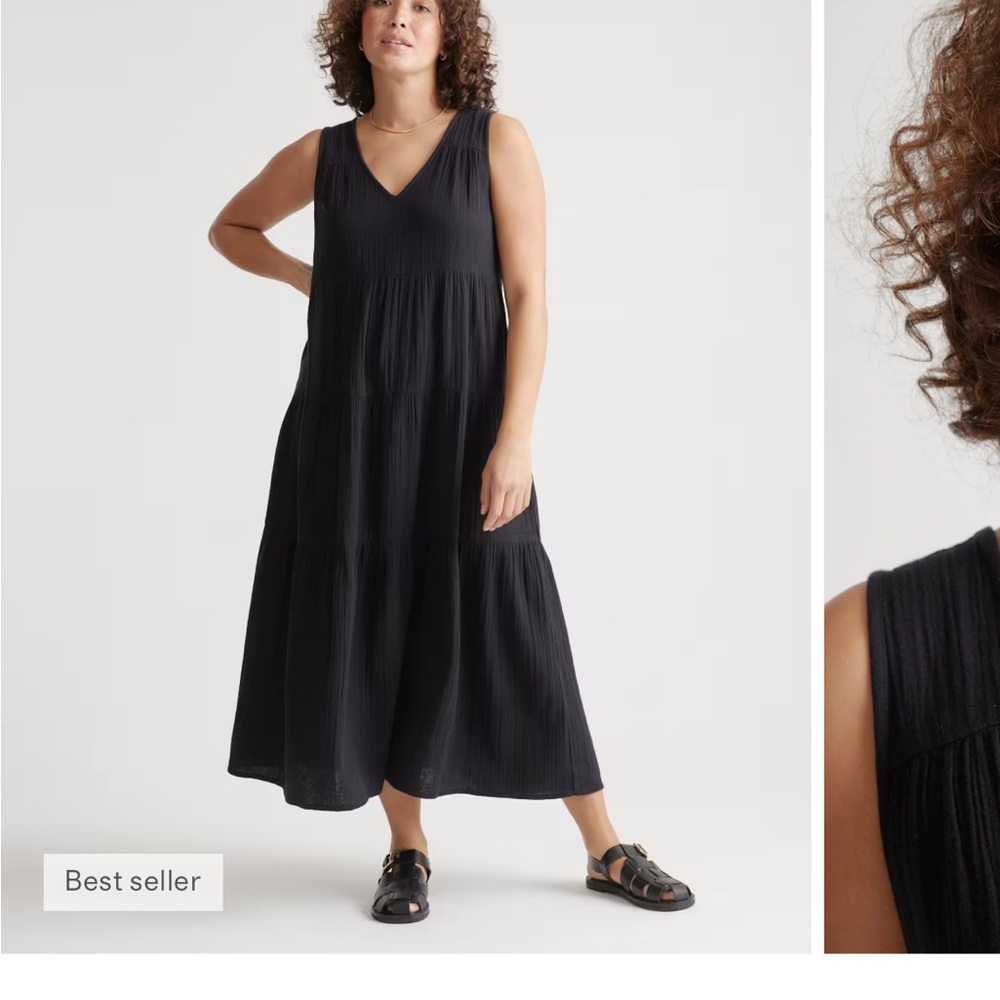 Quince 100% Organic Cotton Gauze Tiered Maxi Dress
